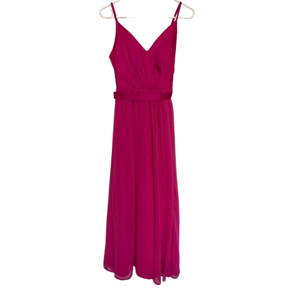 White by Vera Wang Maxi Dress Womens Size 2 Fuchsia Pink A Line Chiffon Party